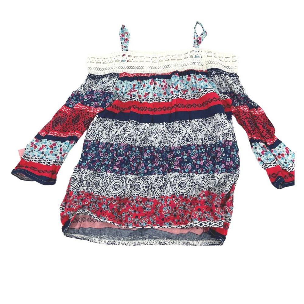 Amy's Closet | Girl's Top | Floral | Blue & Red | Size L (14)